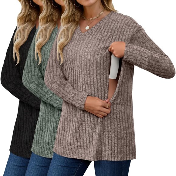 Other - 3 Pack Oversized Women's Maternity Nursing Tops Vneck Cozy Long Sleeve